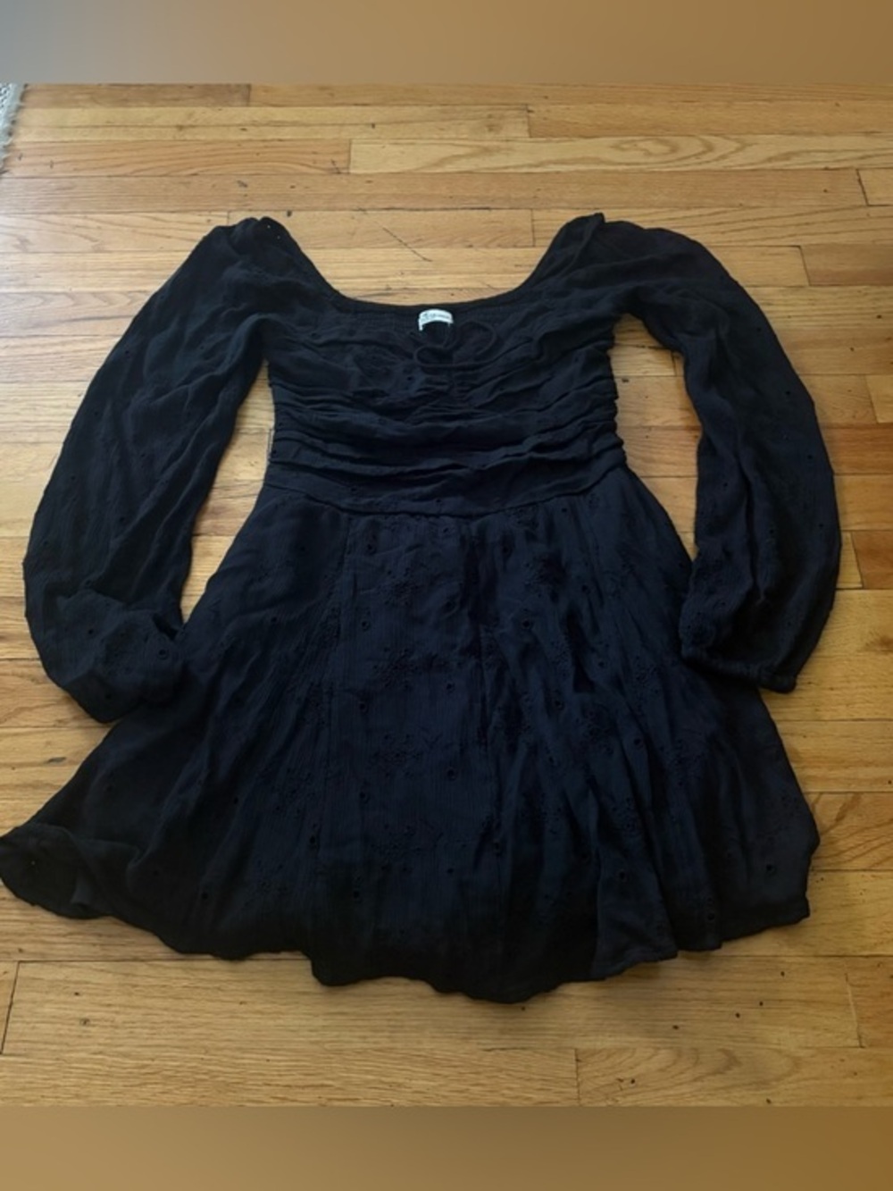 Hollister Black Eyelet Romper Dress Illusion Puff Sleeve Small